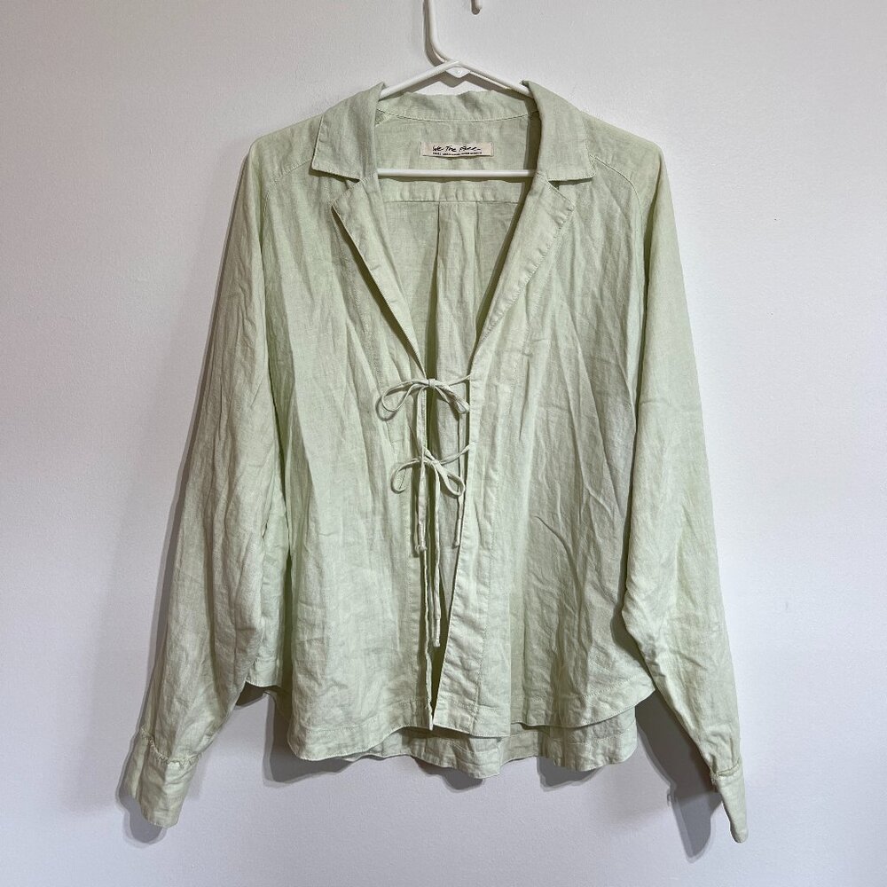 Free People Pistachio Oversized Tie-Front Blouse 100% Cotton, Small